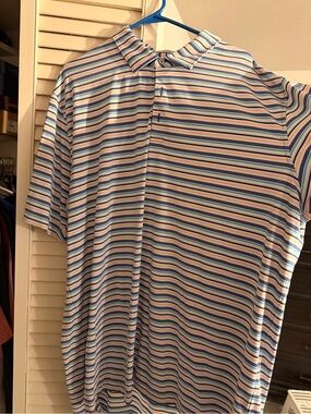 Peter Millar Men’s Short Sleeve Multi-Stripe Polo — Blue, White & Navy